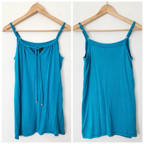 Y2K Guess Silk Tank Top Small Teal Blue Braided Drawstring Mermaid‎ Aquamarine - Picture 15 of 15